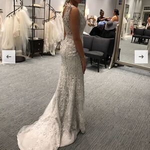 Galina Signature, Plunging V-Neck Beaded wedding Illusion Dress SWG 785